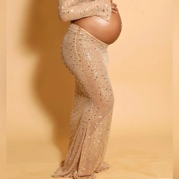 Oh Polly CHIARA / GIULIA Sheer Embellished Set in Almond - Picture 4 of 4